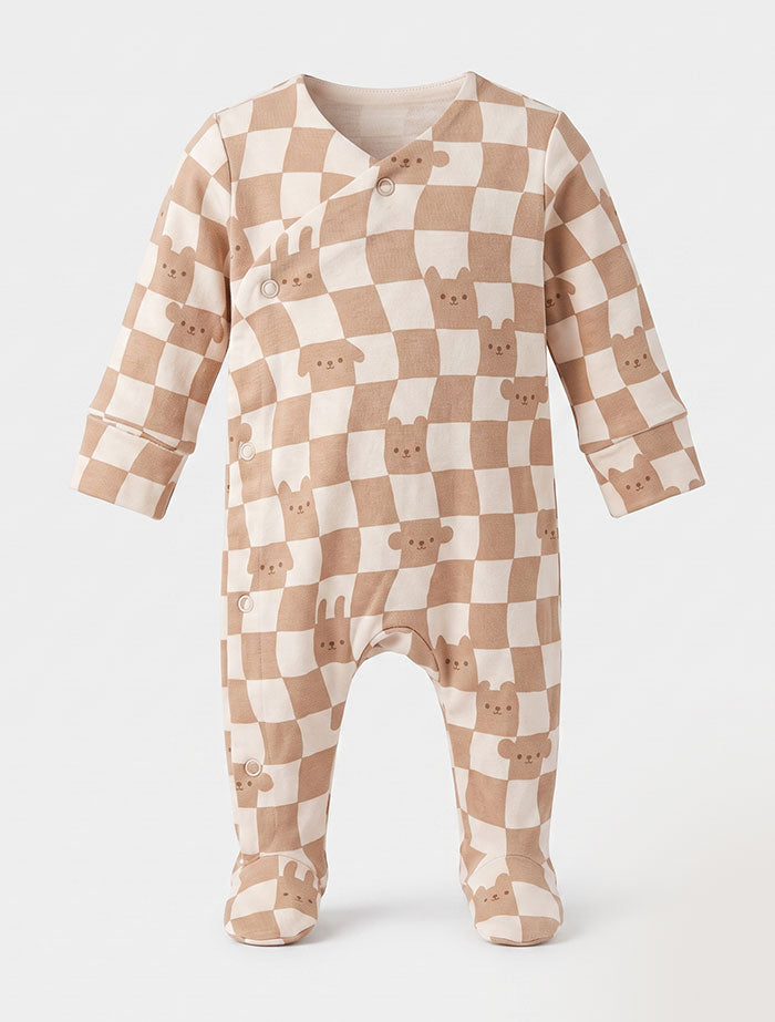 Brown beige check wrap over sleepsuit