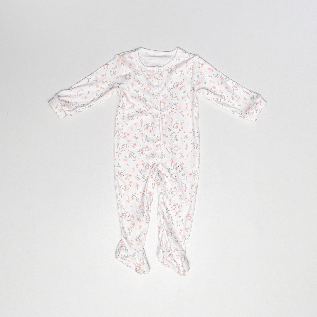 WHITE MICE PRINTED SLEEPSUIT