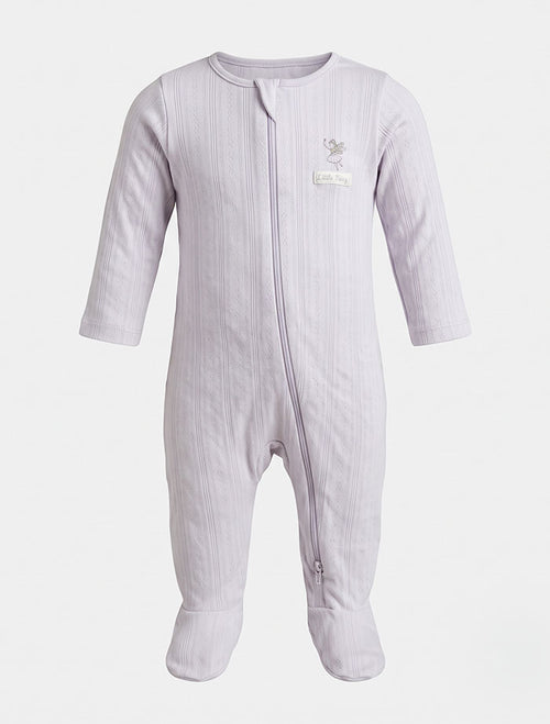Lavender pointelle 2 way zipper sleepsuit