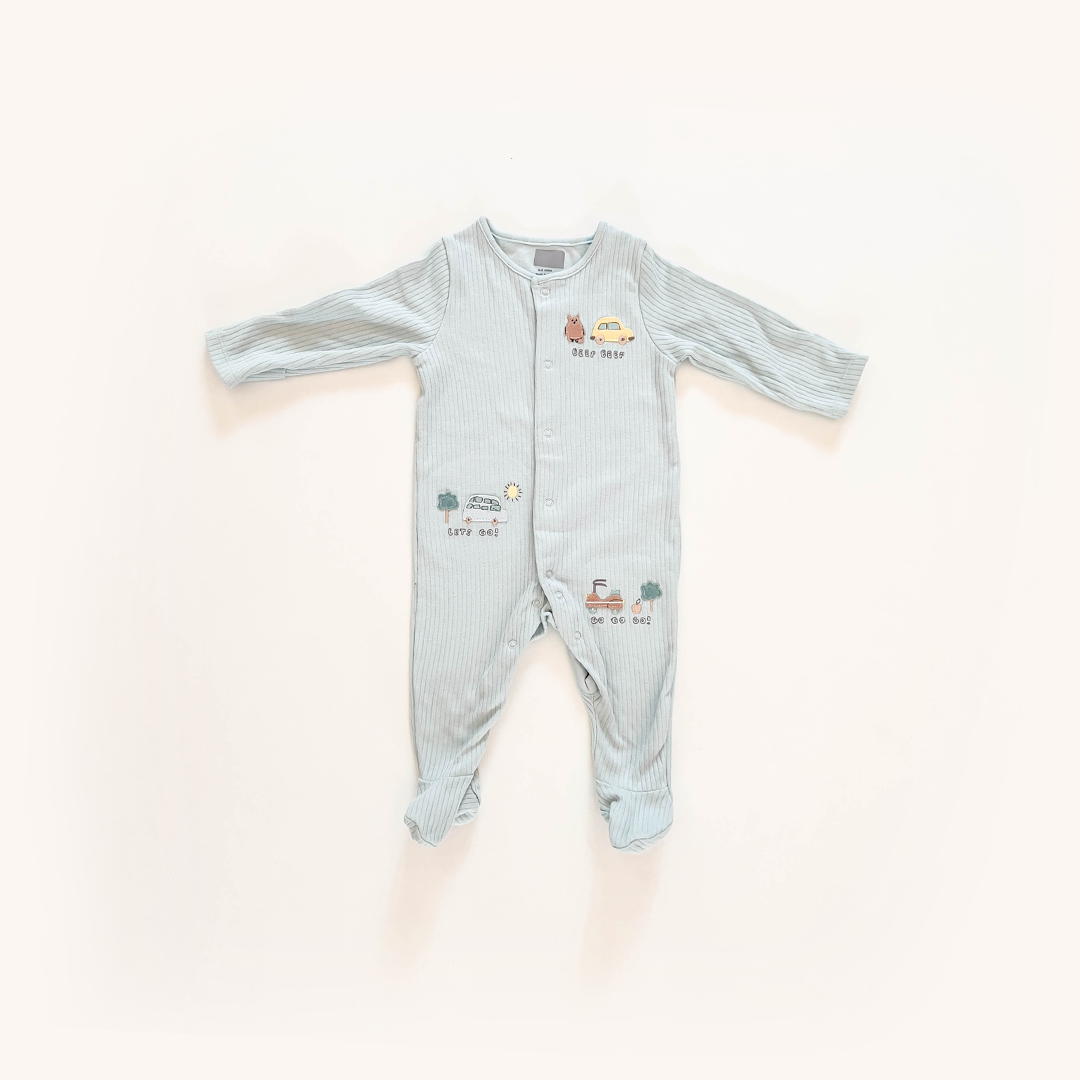 AQUA BLUE RIBBED SLEEPSUIT
