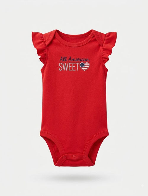 Flutter-Sleeve Baby Onesie – Red