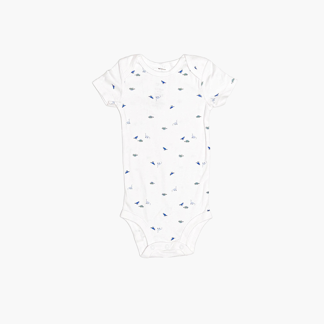 WHITE DINO PRINTED ONESIE