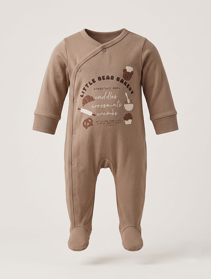 Light brown bakery wrap over sleep suit