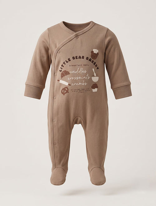 Light brown bakery wrap over sleep suit
