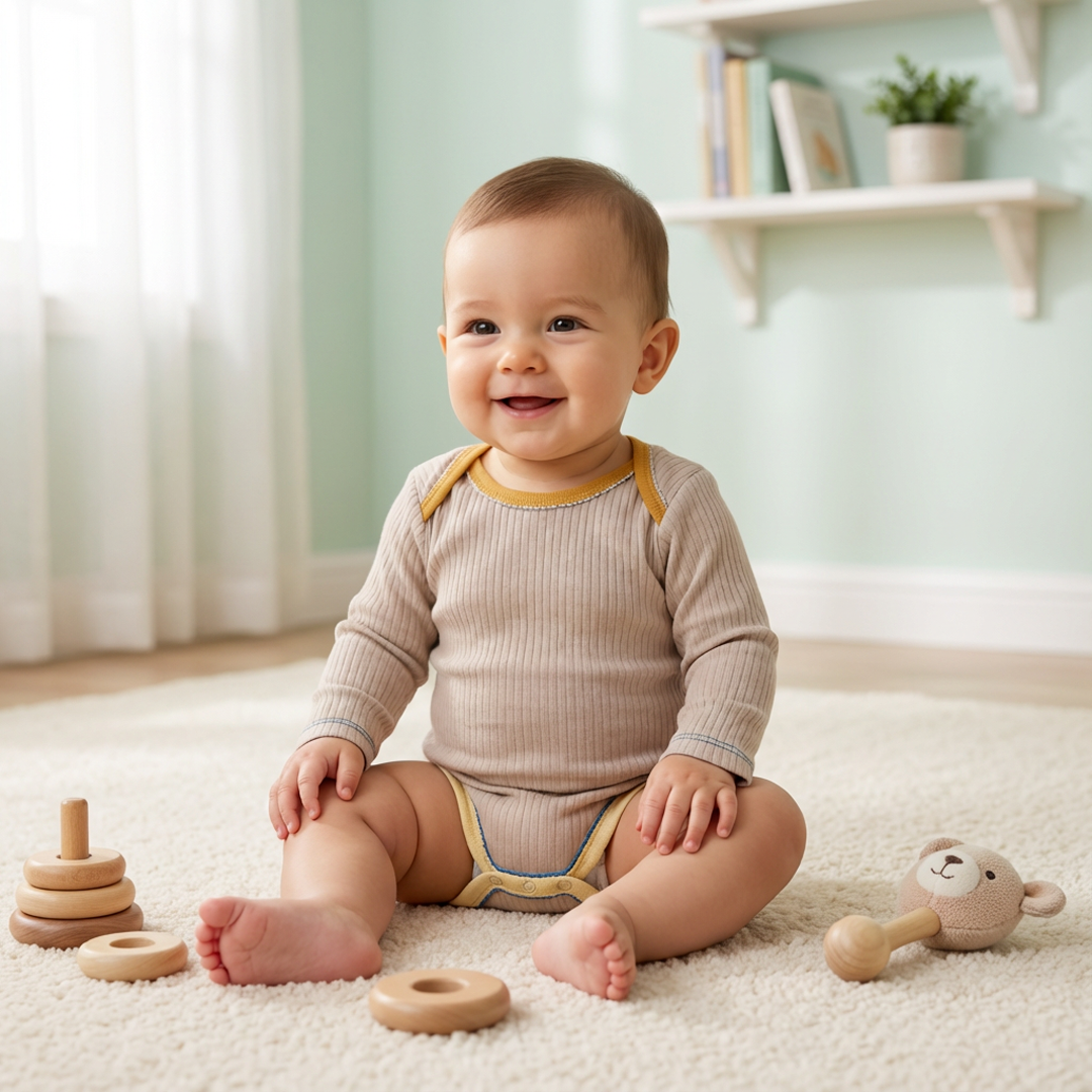 BEIGE STRIPED MULTICOLOURED BORDER ONESIE