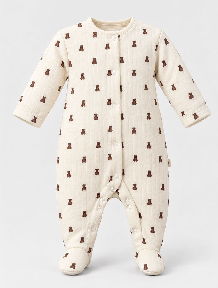 Beige bear quilted sleep suit