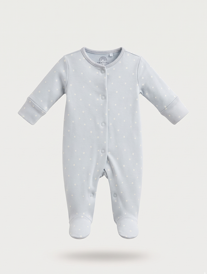 Light blue star printed  button sleep suit
