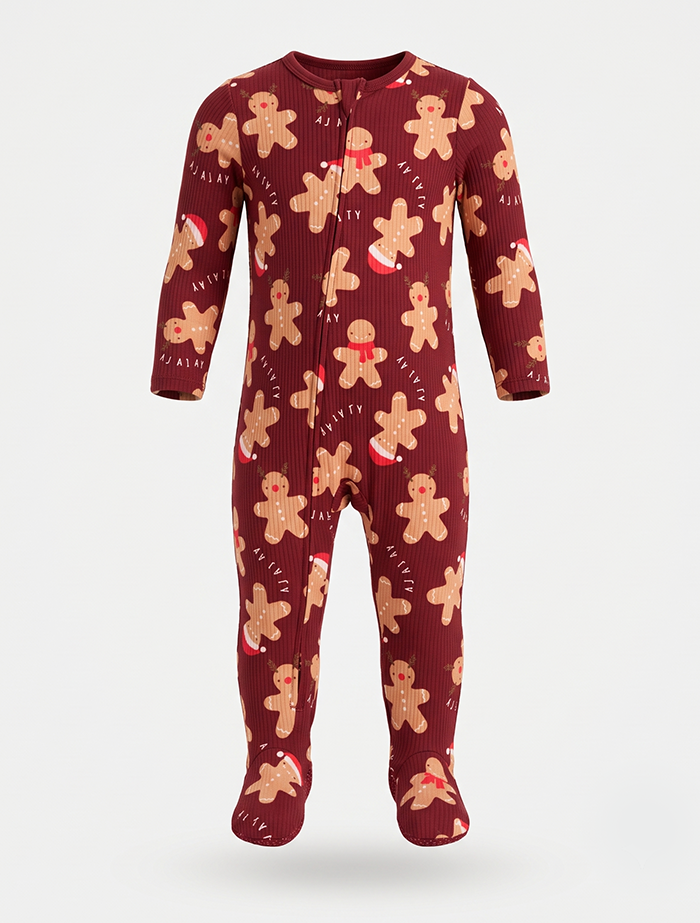 Red gingerbread zipper sleepsuit