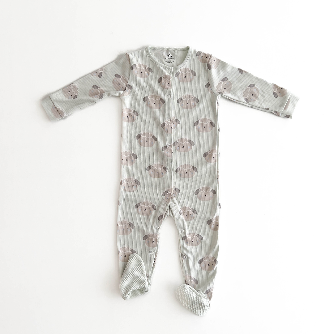 NEXT BABY MINT GREEN SHEEP PRINT SLEEPSUIT