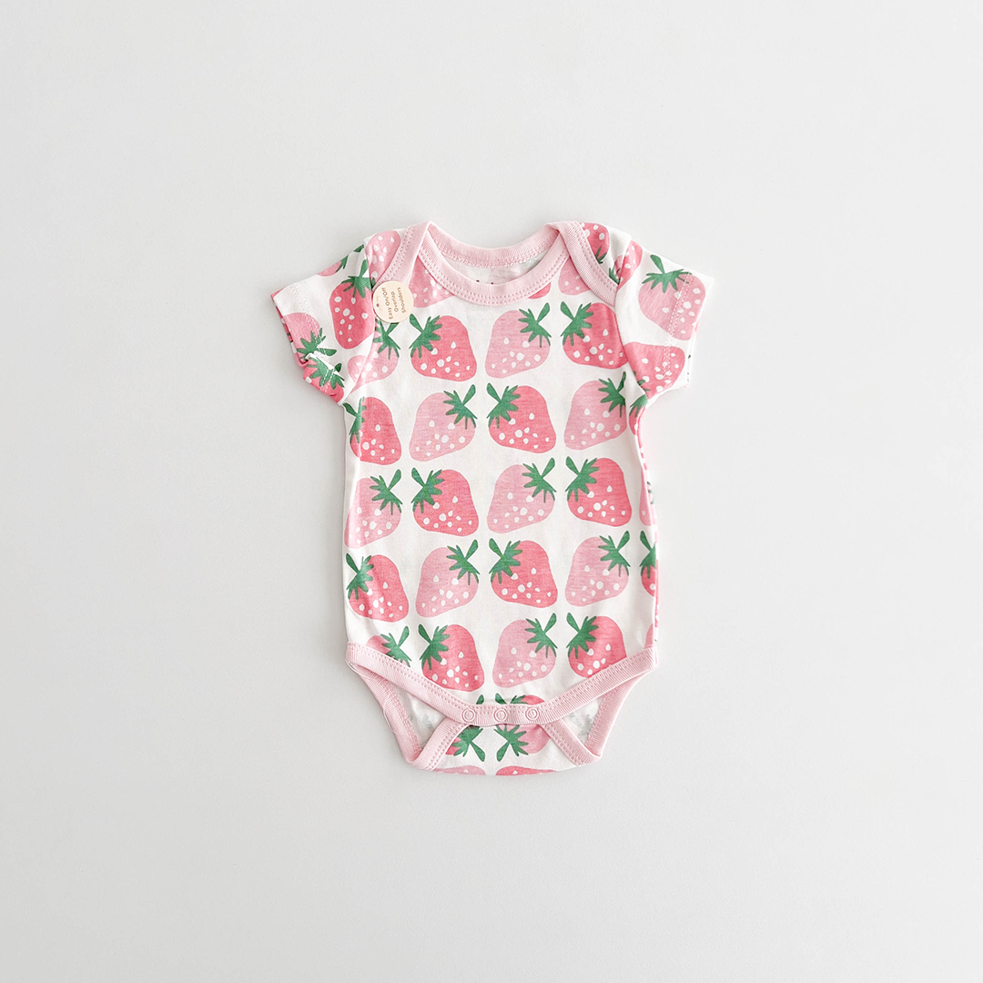 PINK STRAWBERRY PATTERNED ONESIE