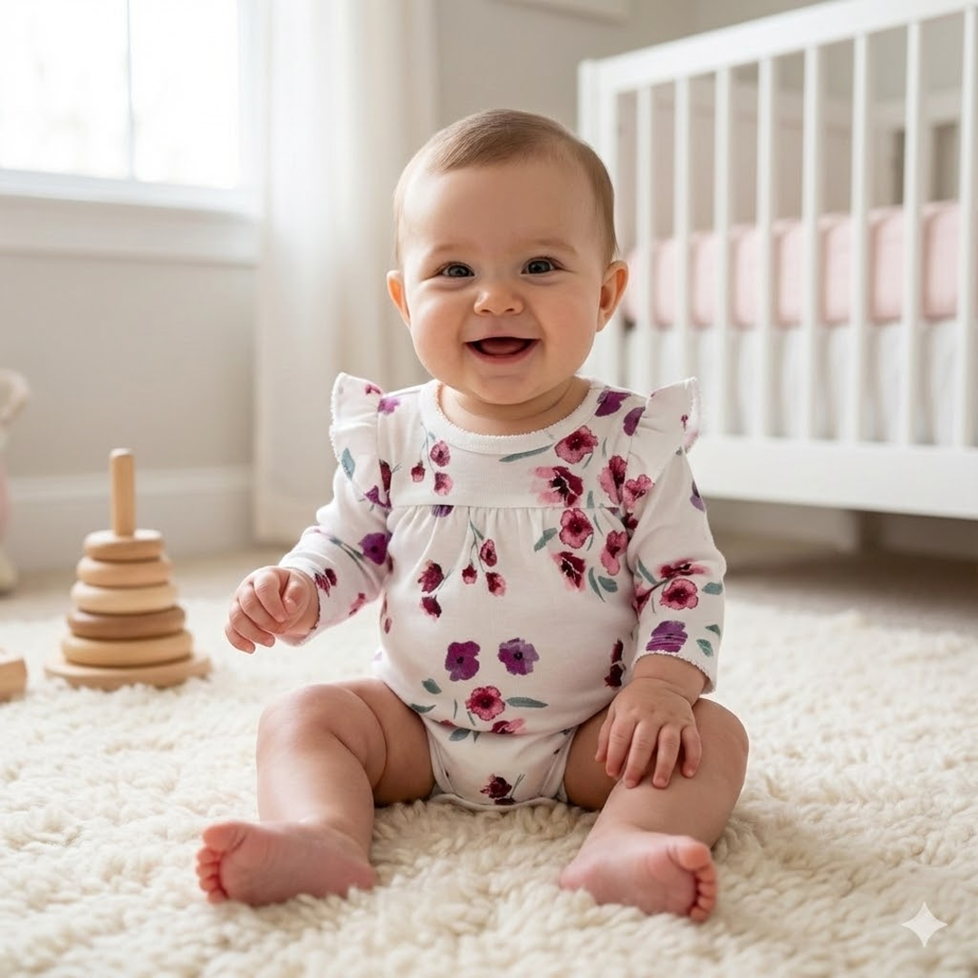 WHITE FLORAL RUFFLED ONESIE