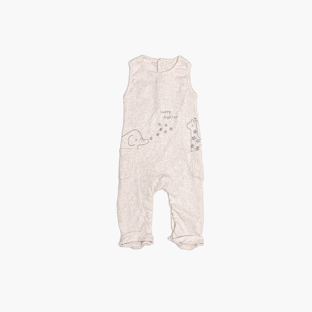 CREAM RIBBED SLEEEVLESS ROMPER