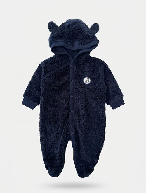 Fur Woven Full Sleeves Footed Hooded Winter sleepsuit