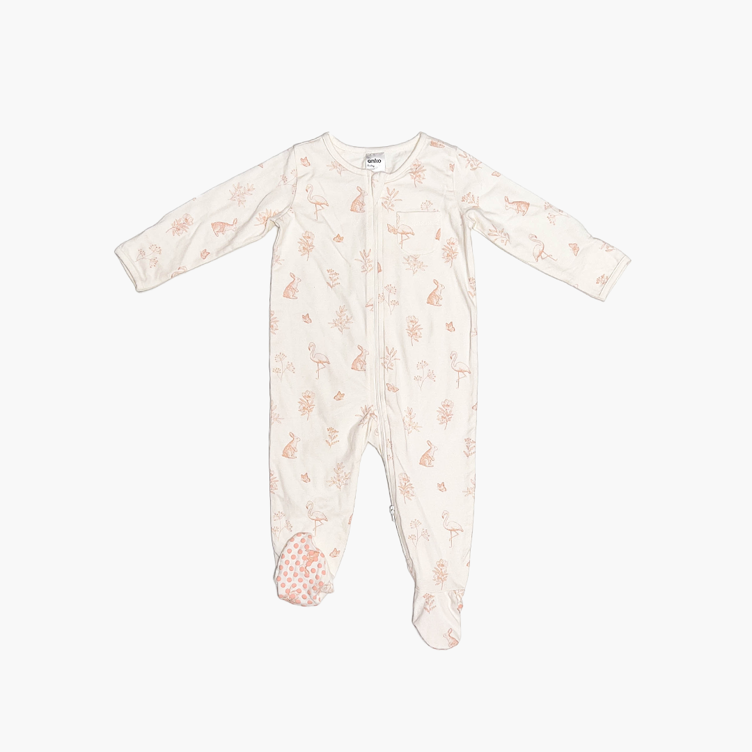 PEACH PATTERNED ZIPPER SLEEPSUIT