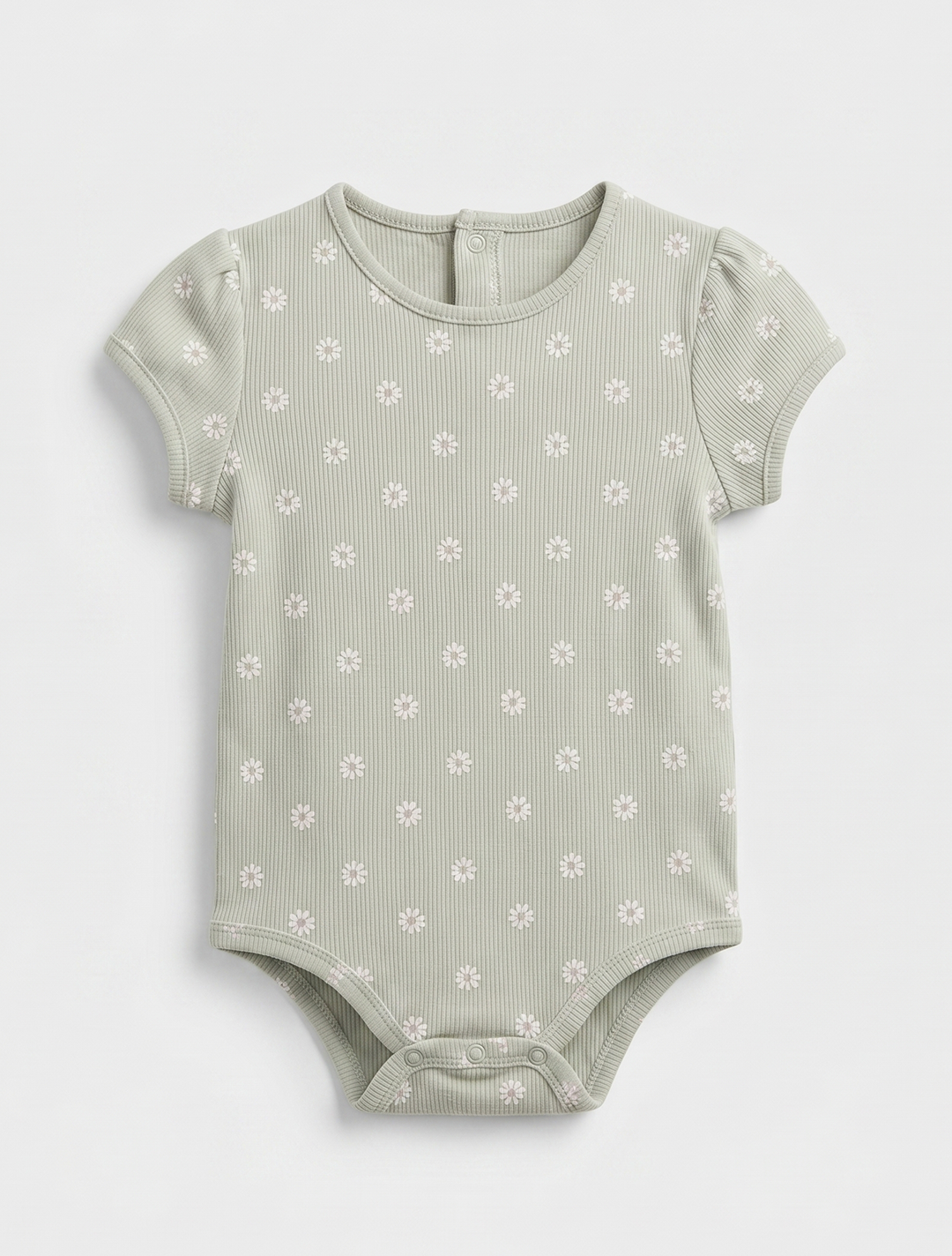 SAGE GREEN FLORAL RIBBED ONESIE