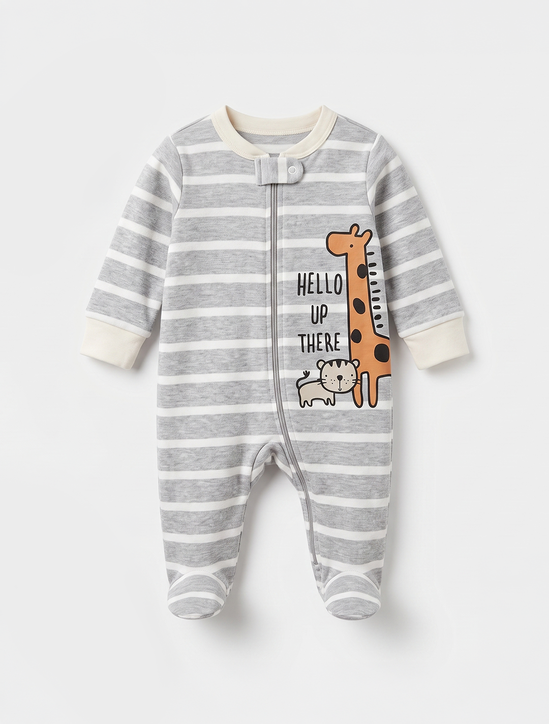Grey striped giraffes sleepsuit