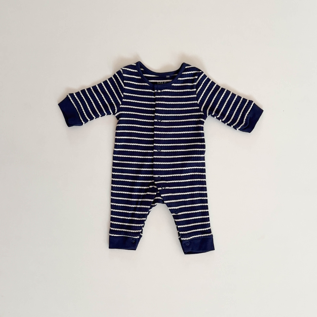 NAVY BLUE AND WHITE STRIPED ROMPER