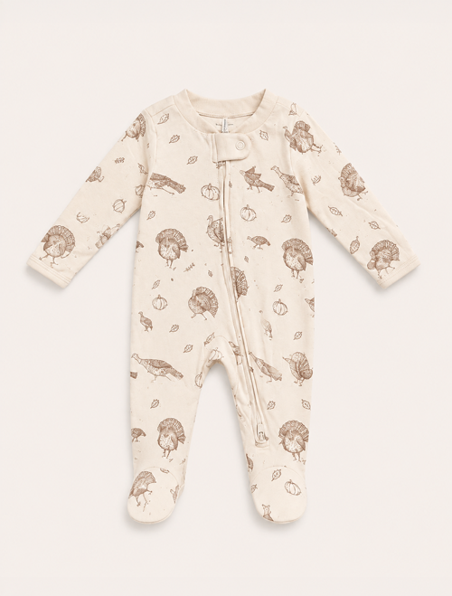 Beige zipper printed sleepsuit