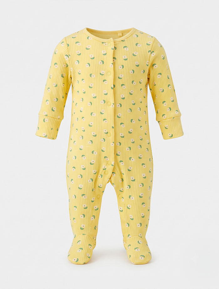 Yellow floral ribbed sleepsuit