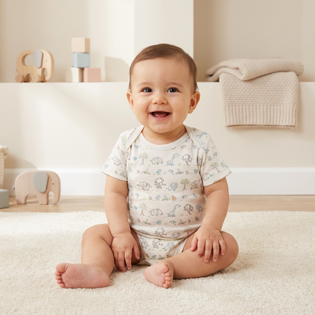 WHITE ANIMAL PRINTED ONESIE