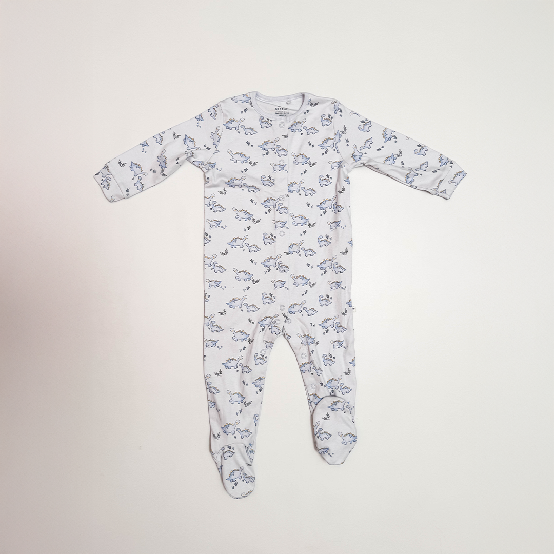 BLUE DINO PRINTED SLEEPSUIT