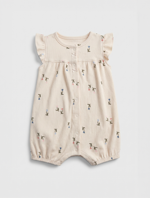 Beige ribbed floral jumpsuit