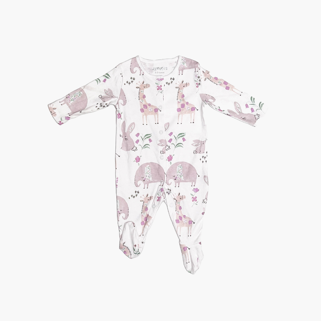 LAVENDER ANIMAL PRINTED SLEEPSUIT