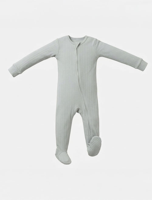 SKY BLUE RIBBED ZIPPER SLIM FIT SLEEPSUIT
