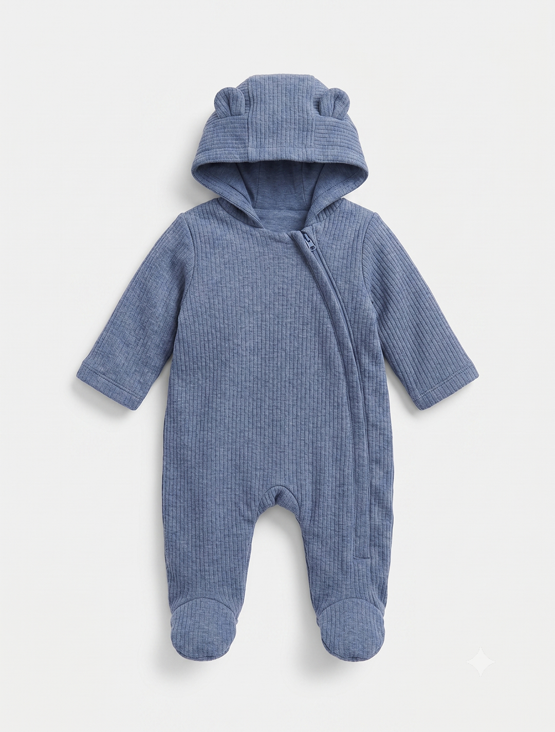 BLUE RIBBED WINTER HOODED SLEEPSUIT