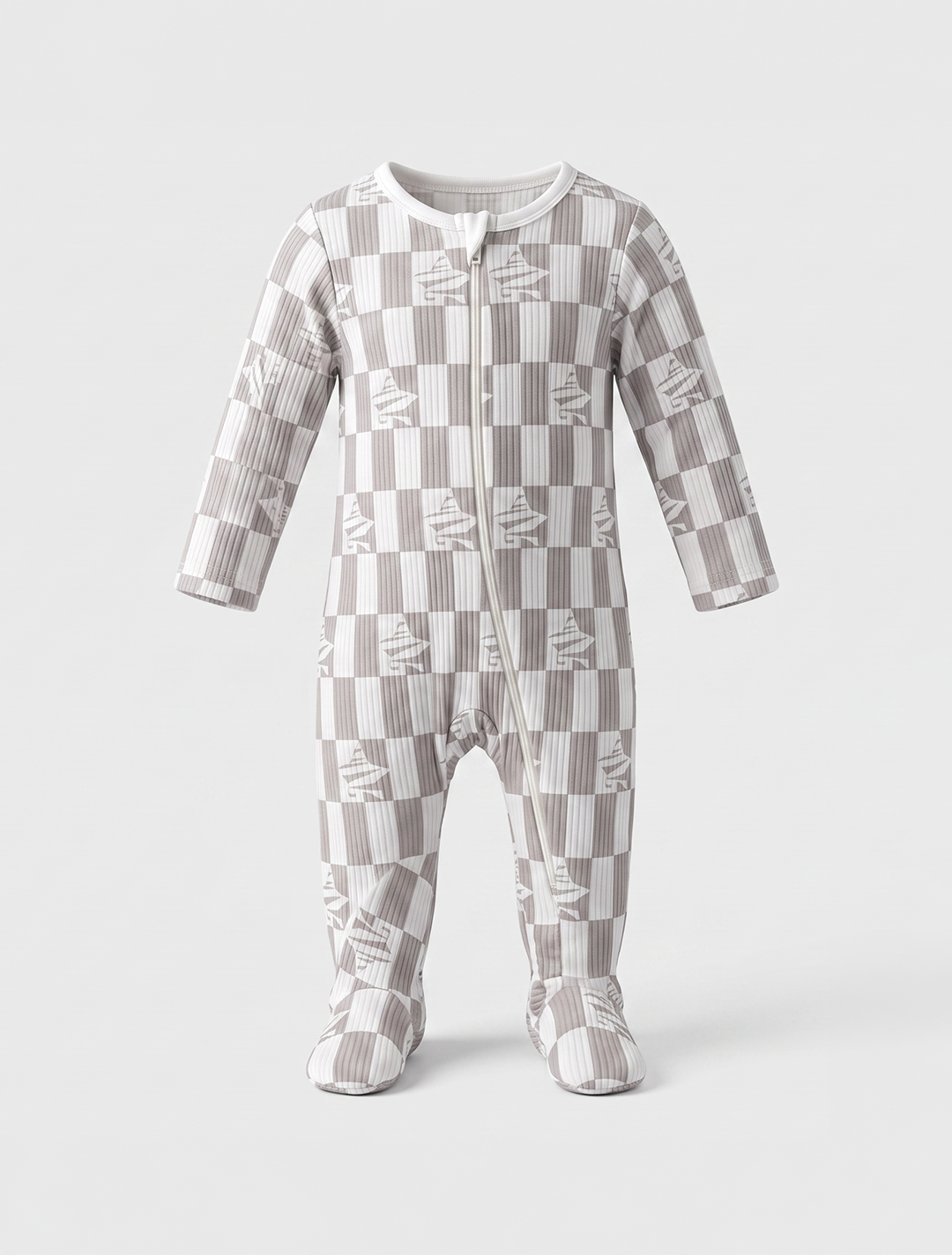 Grey and white ribbed sleepsuit