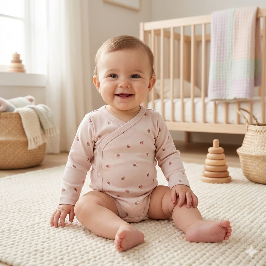BEIGE FLORAL WRAPOVER ONESIE