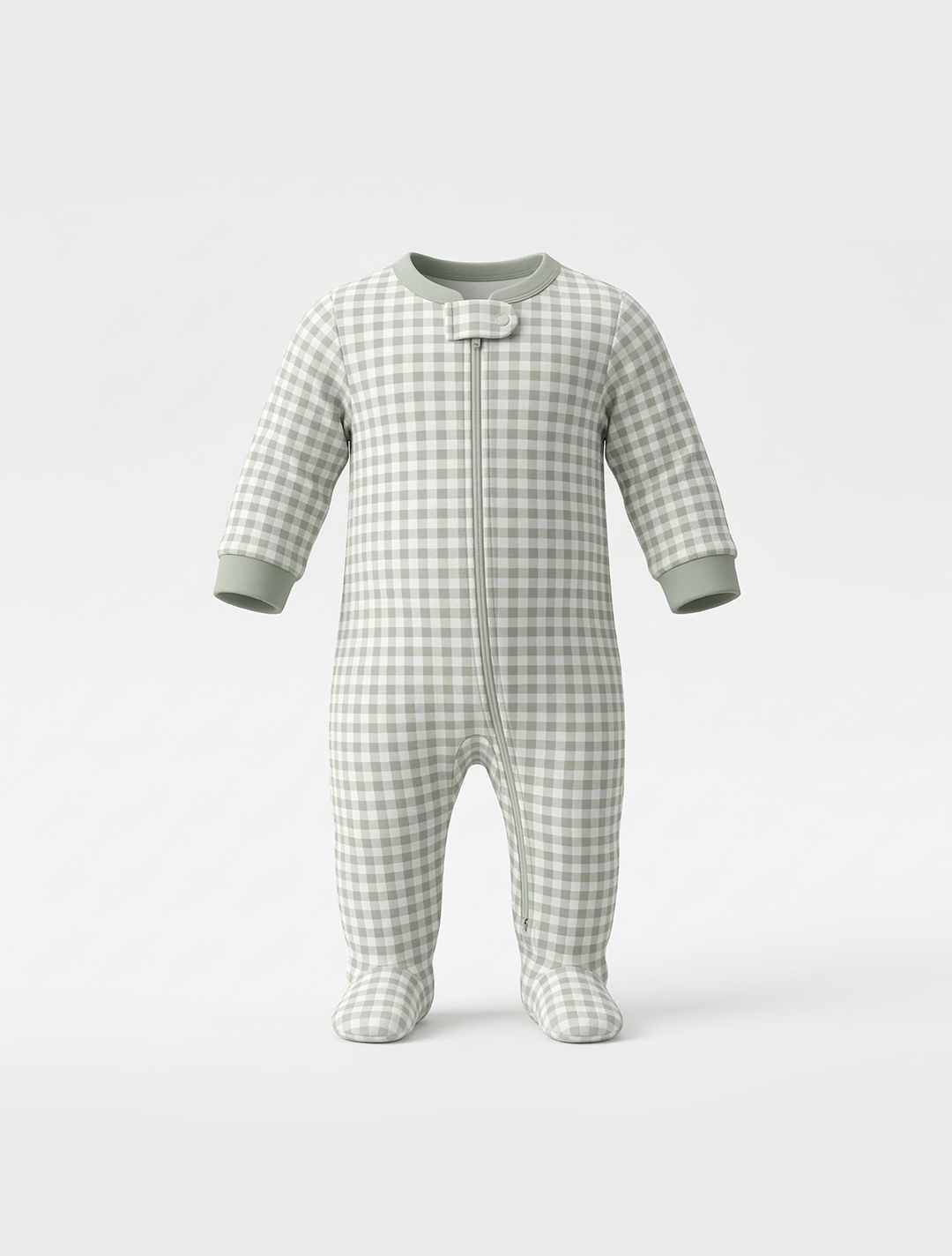 GREEN WHITE CHECK ZIPPER SLEEPSUIT