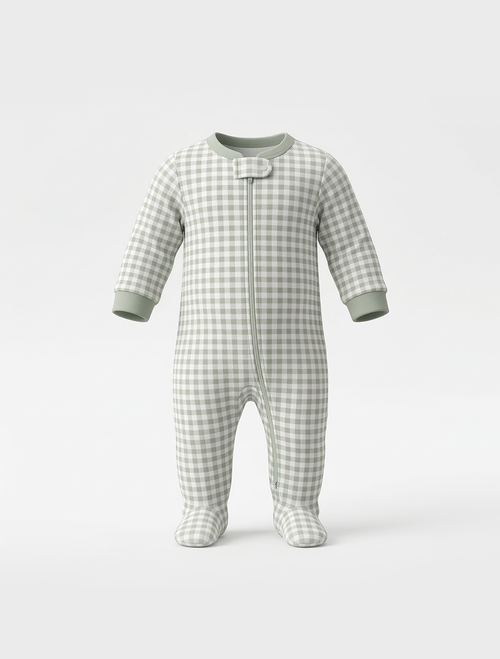 GREEN WHITE CHECK ZIPPER SLEEPSUIT