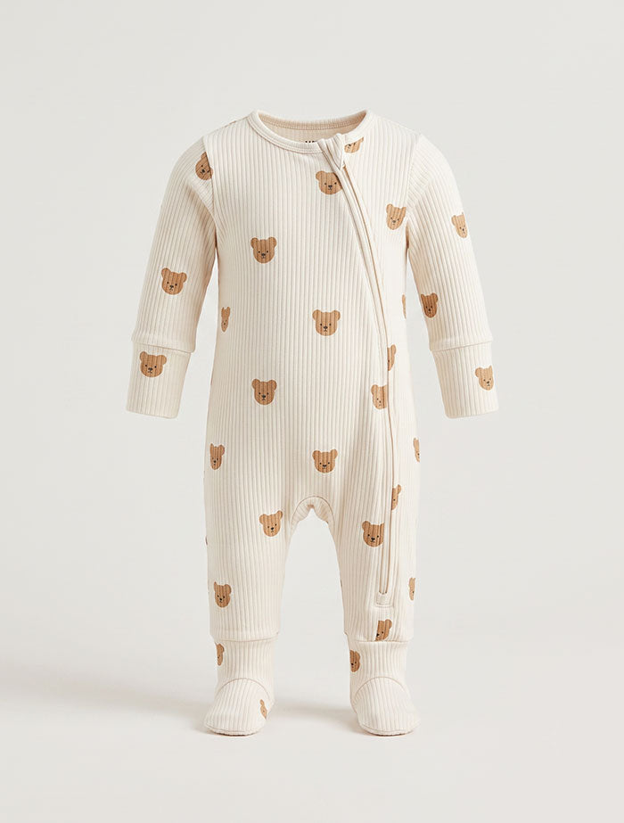 Brown bear fleece lining sleepsuit