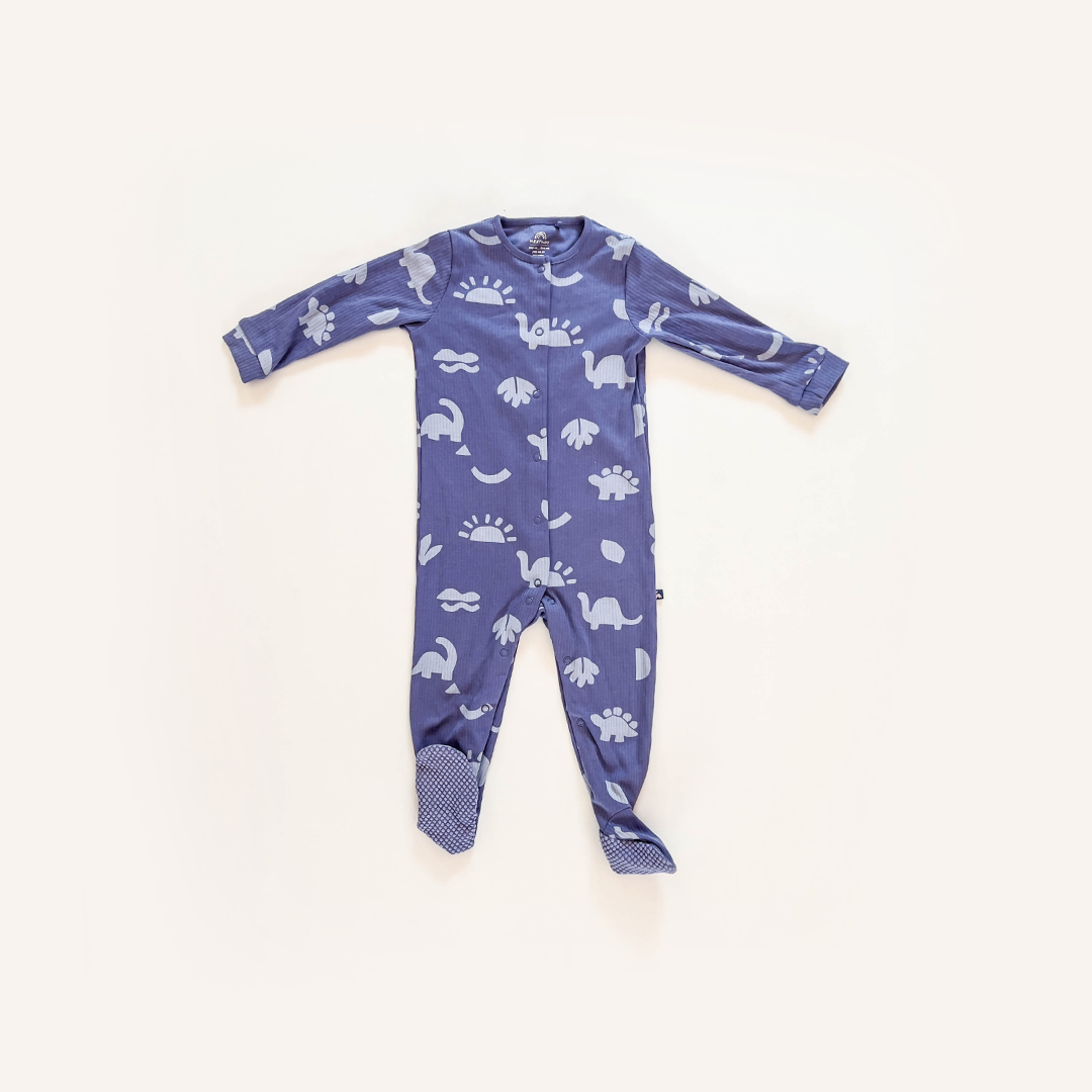 DINO BLUE RIBBED SLEEPSUIT
