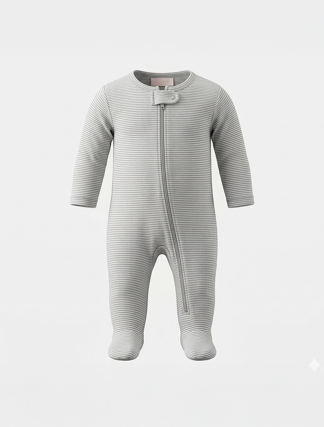 GREY STRIPED ZIPPER SLEEPSUIT