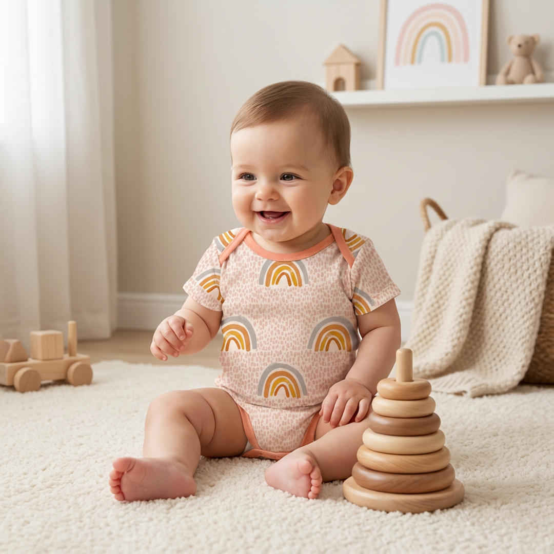 BEIGE RAINBOW PRINTED ONESIE