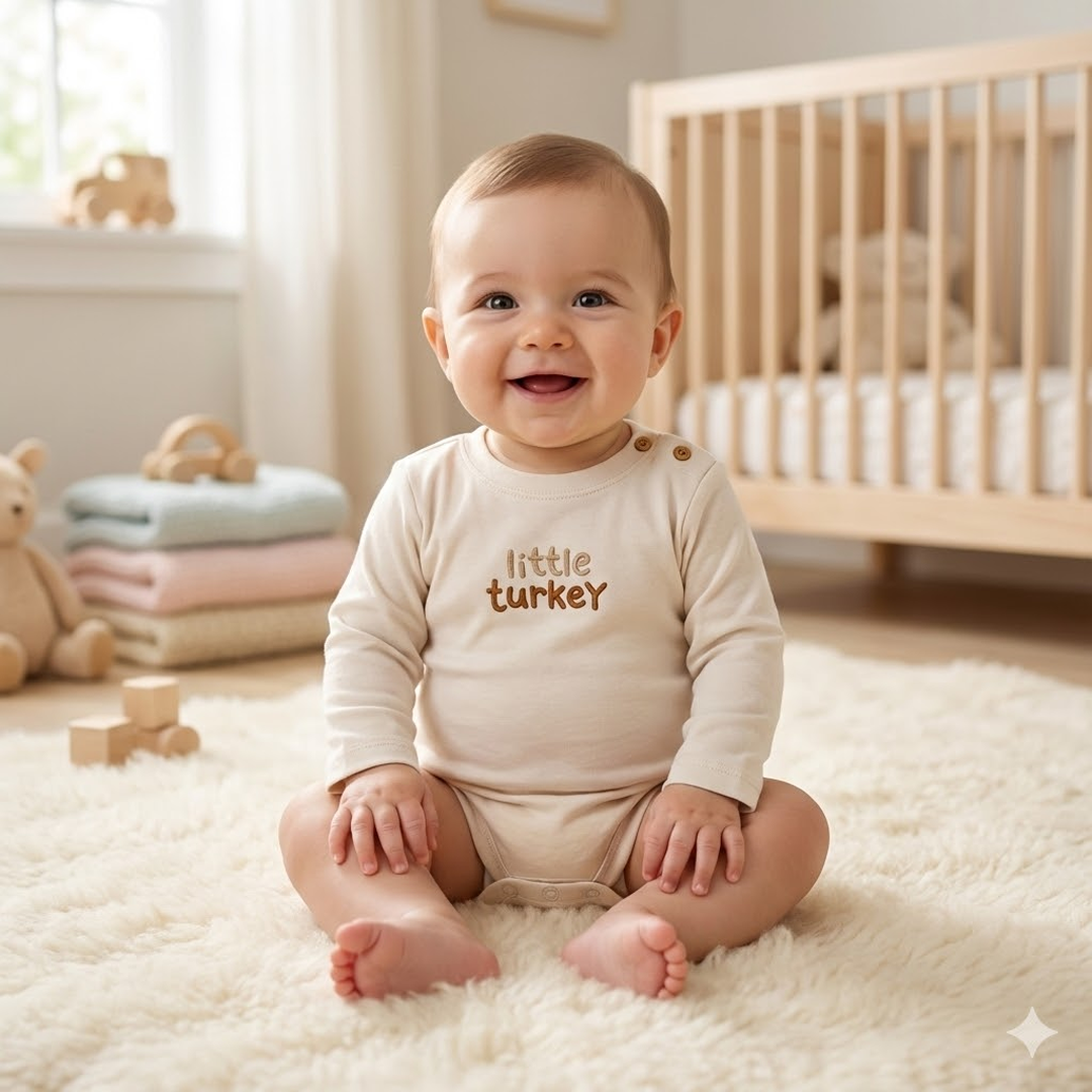 BEIGE LITTLE TURKEY ONESIE
