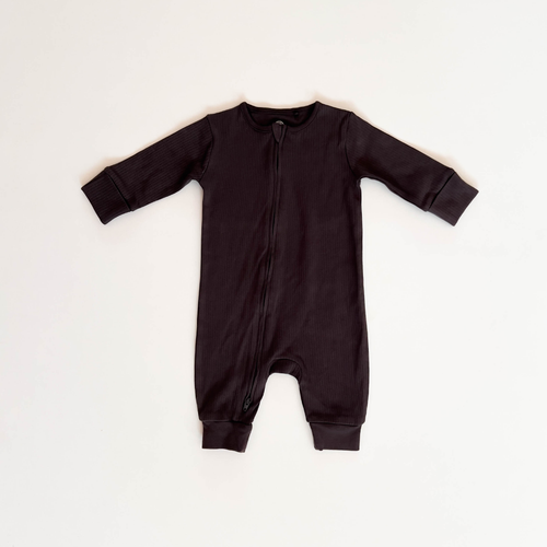 BLACK GREY RIBBED ZIPPER ROMPER
