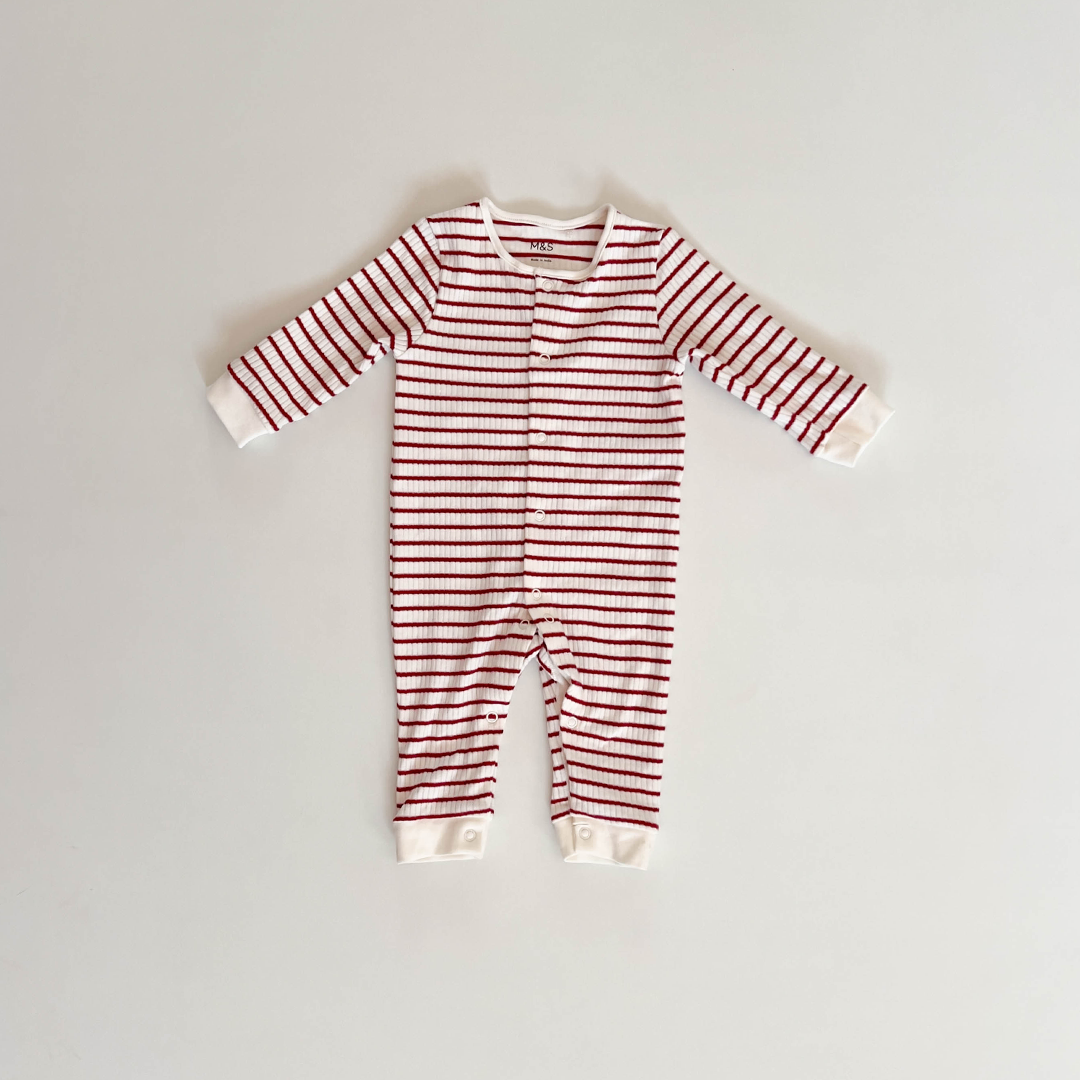 RED AND WHITE STRIPED ROMPER