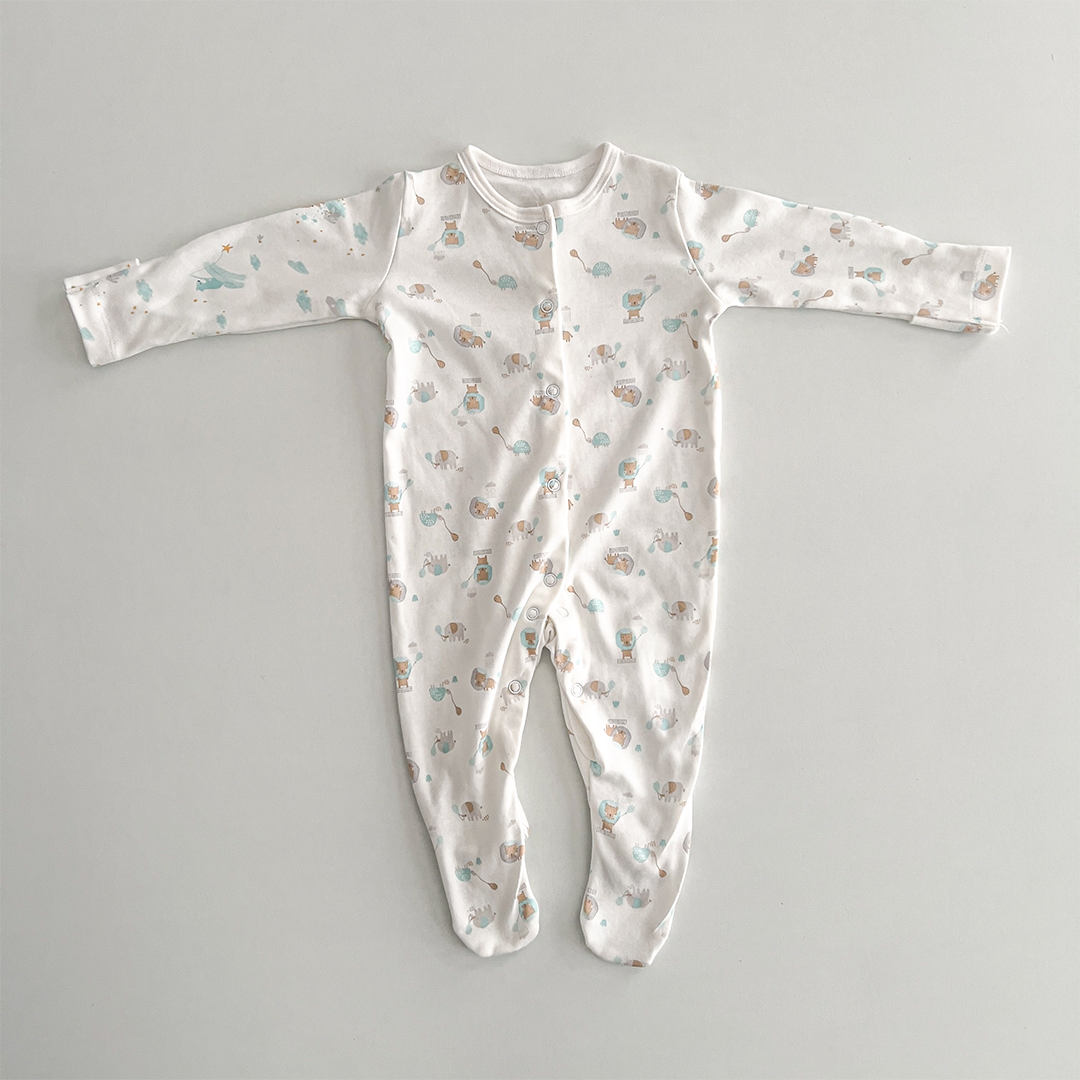 Blue animal patterned sleepsuit