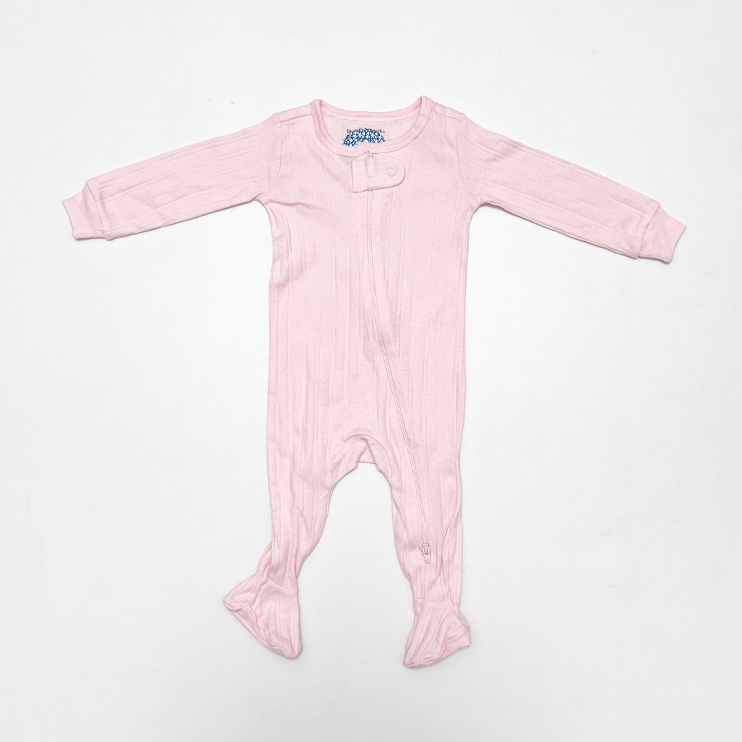 BABY PINK RIBBED ZIPPER SLEEPSUIT