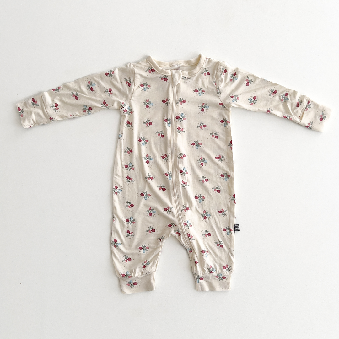 IVORY FLORAL VISCOUS ZIPPER ROMPER
