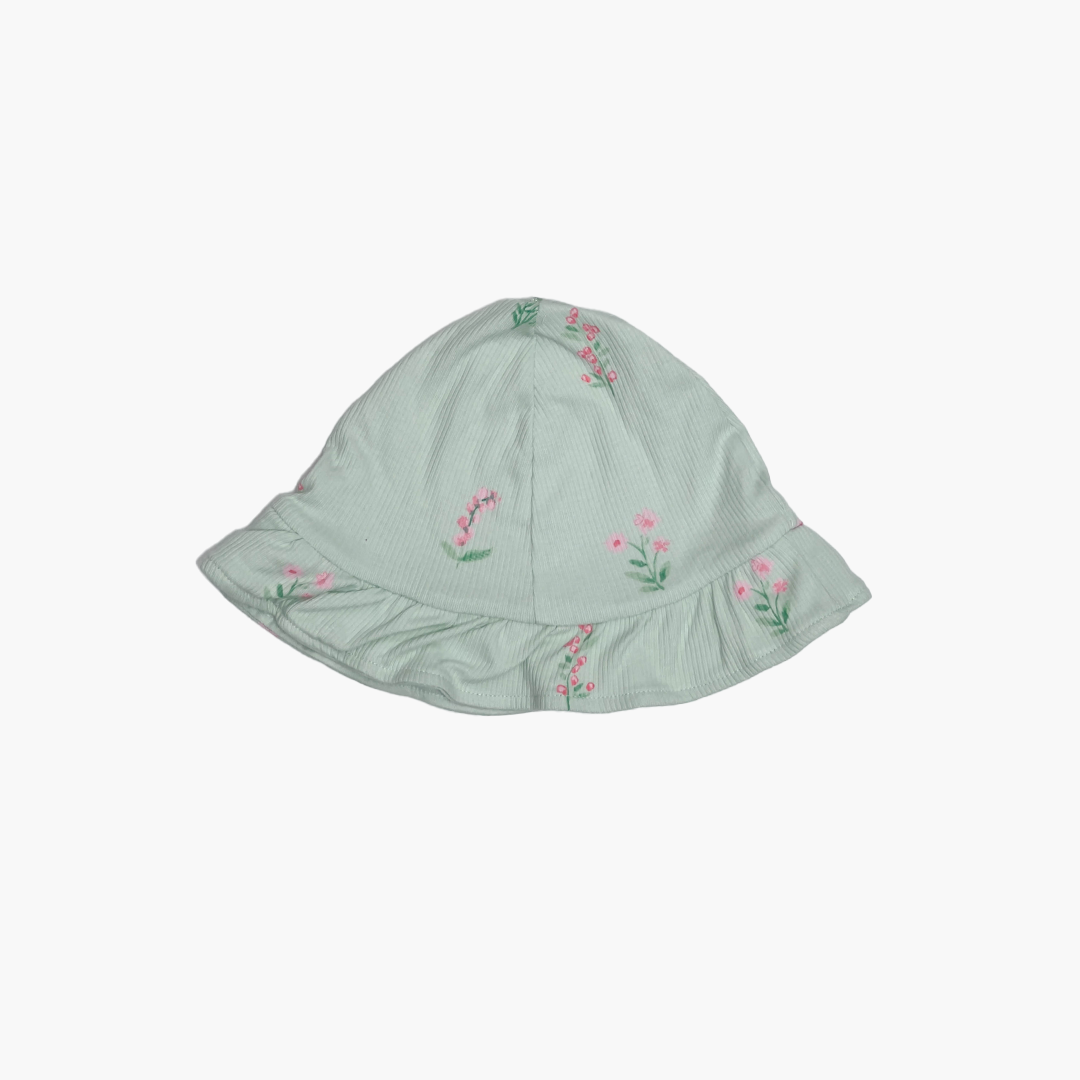 MINT GREEN RIBBED FLORAL ROUND CAP