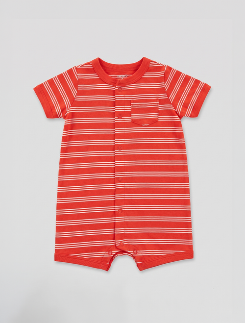 Orange striped button jumpsuit