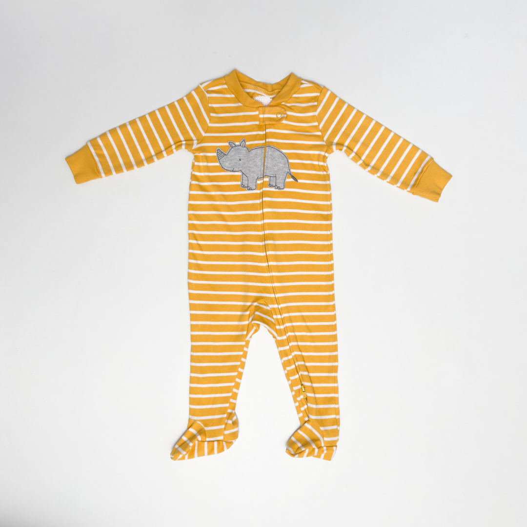 YELLOW STRIPPED RHINO SLEEPSUIT
