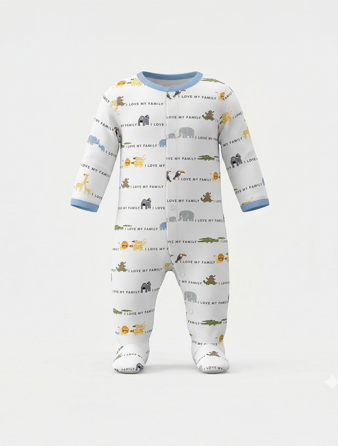 WHITE PRINTED BUTTON SLEEPSUIT