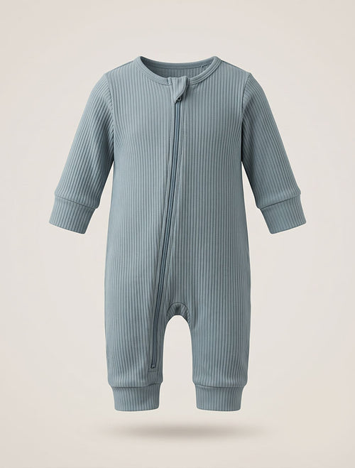 Teal blue ribbed 2 way zipper romper