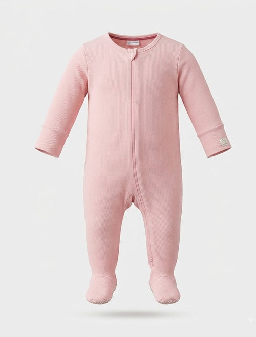 Baby pink ribbed zipper sleepsuit