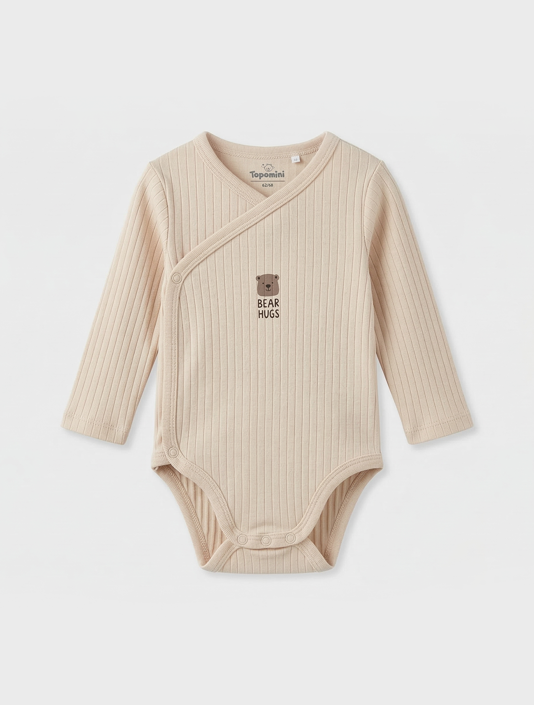BEIGE BEAR RIBBED WRAPOVER ONESIE